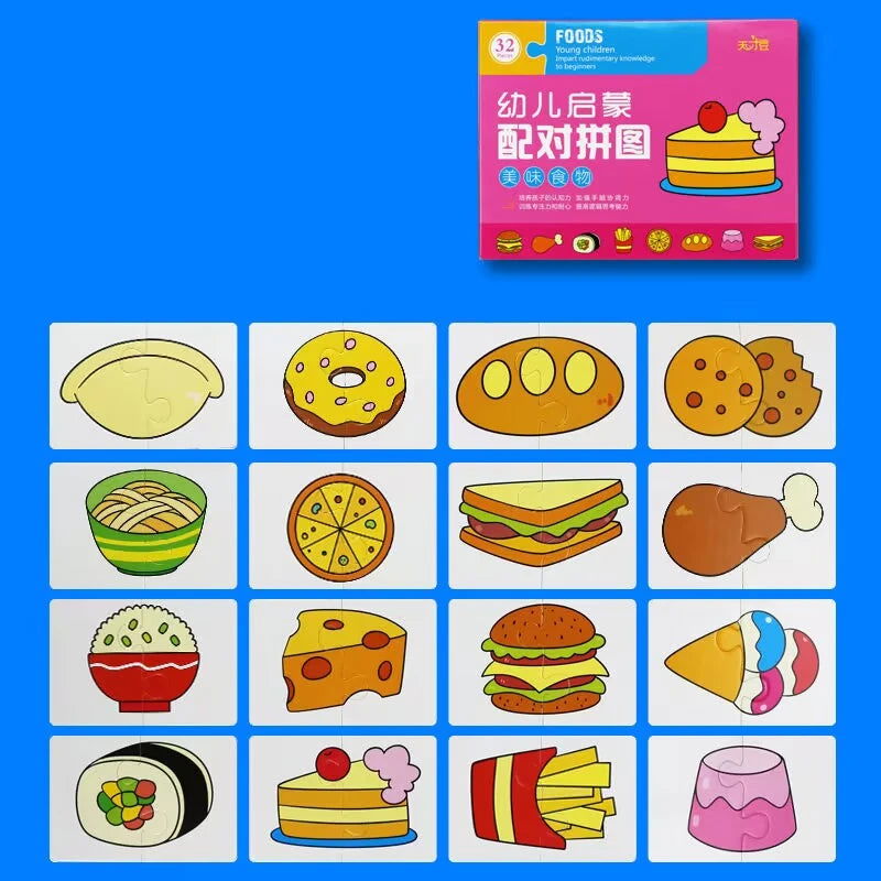 Montessori Toddler Puzzle Cards Toys For Kids 2 Years Jigsaw Matching Game Education Toys Cartoon Shape Cognitive Training Gift - Slobuy
