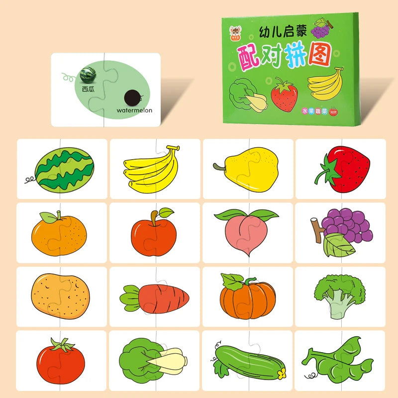 Montessori Toddler Puzzle Cards Toys For Kids 2 Years Jigsaw Matching Game Education Toys Cartoon Shape Cognitive Training Gift - Slobuy