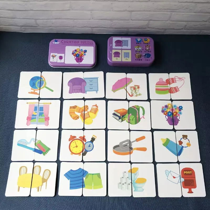 Montessori Toddler Puzzle Cards Toys For Kids 2 Years Jigsaw Matching Game Education Toys Cartoon Shape Cognitive Training Gift - Slobuy