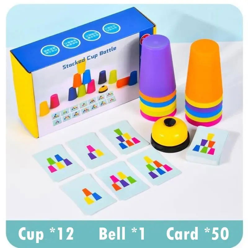 Montessori Toys Stack Cup Game With Card Educational Intellectual Enlightenment Color Cognition Logic Training Kids Children - Slobuy