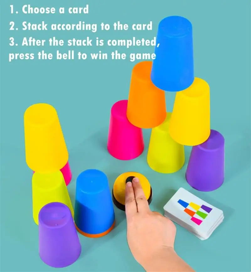 Montessori Toys Stack Cup Game With Card Educational Intellectual Enlightenment Color Cognition Logic Training Kids Children - Slobuy