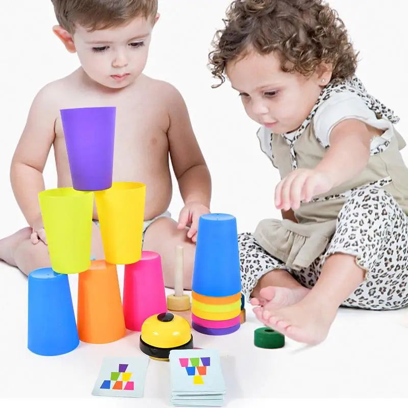 Montessori Toys Stack Cup Game With Card Educational Intellectual Enlightenment Color Cognition Logic Training Kids Children - Slobuy