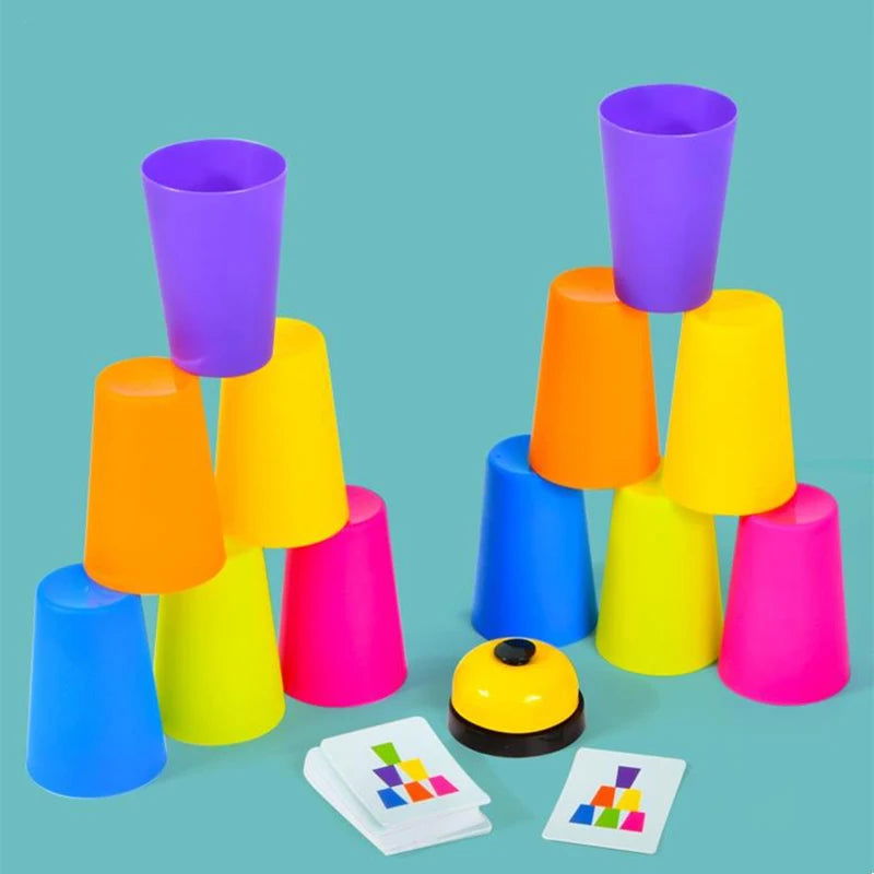 Montessori Toys Stack Cup Game With Card Educational Intellectual Enlightenment Color Cognition Logic Training Kids Children - Slobuy