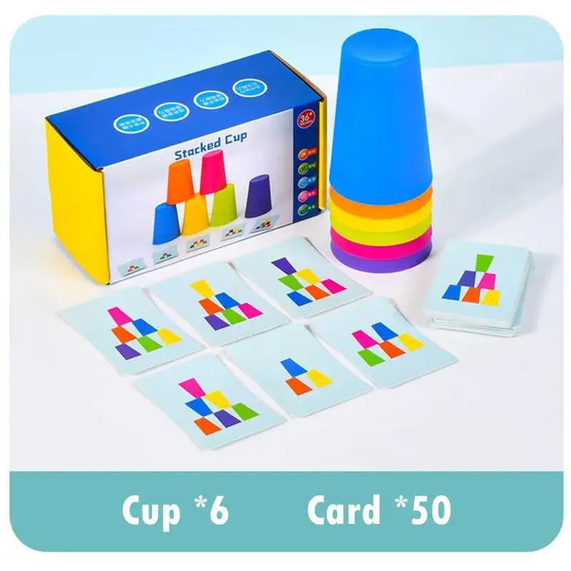 Montessori Toys Stack Cup Game With Card Educational Intellectual Enlightenment Color Cognition Logic Training Kids Children - Slobuy