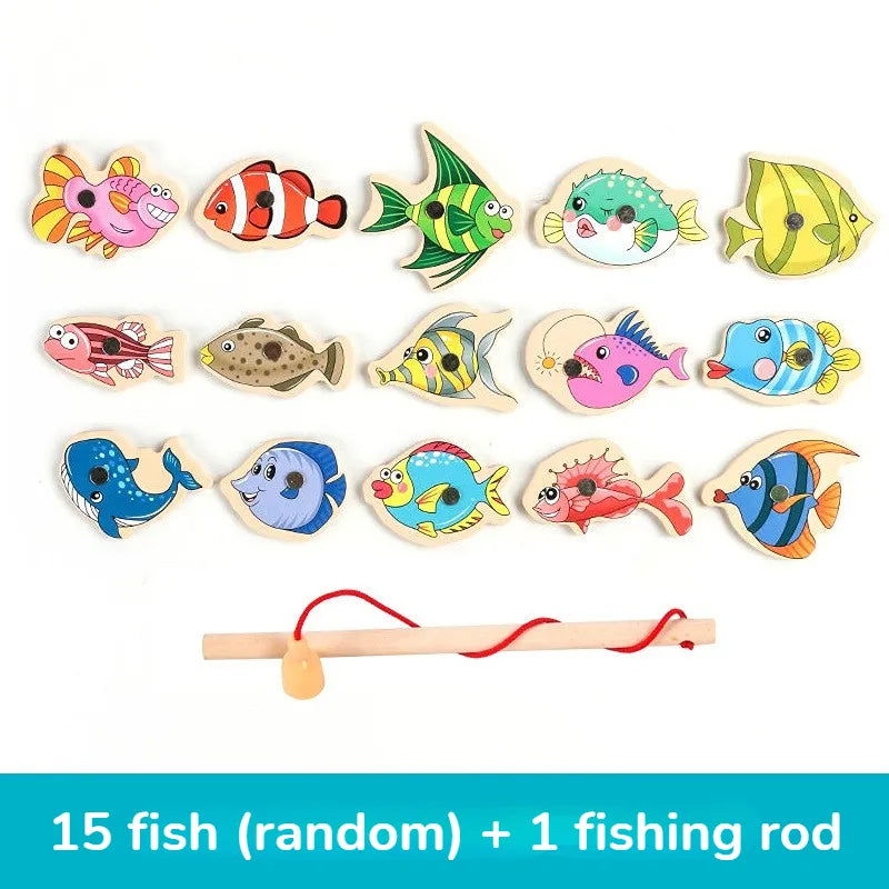 Montessori Wooden Fishing Toys For Children Magnetic Marine Life Cognition Fish Games Parent-Child Interactive Educational Toy - Slobuy