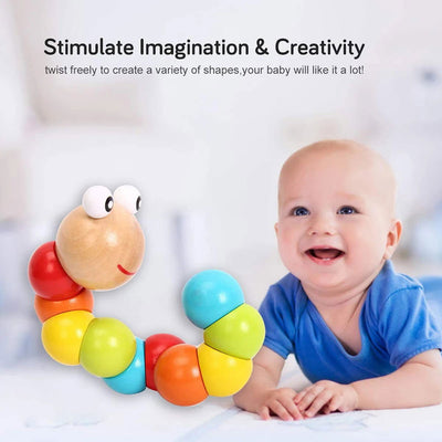 Montessori Wooden Toys Baby's Adorable Caterpillar Puppet Bright Color Kids Early Education Learning Toy for Boy Girl Gifts - Slobuy