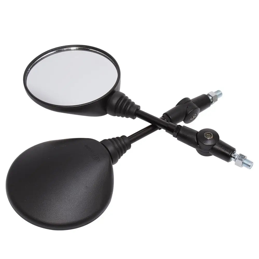 Motorcycle Black Universal 10mm Side Mirror Rearview Mirror Anti-fall Folding Round Mirror - Slobuy