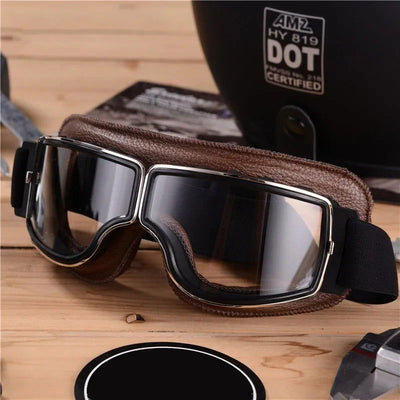 Motorcycle Glasses Windproof Motorcycle Helmet Glasses Sunglasses Retro Universal Folding Leather Retro Motorcycle Accessories - Slobuy