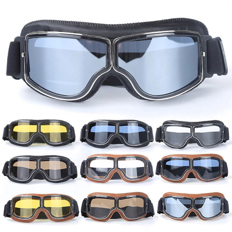 Motorcycle Glasses Windproof Motorcycle Helmet Glasses Sunglasses Retro Universal Folding Leather Retro Motorcycle Accessories - Slobuy