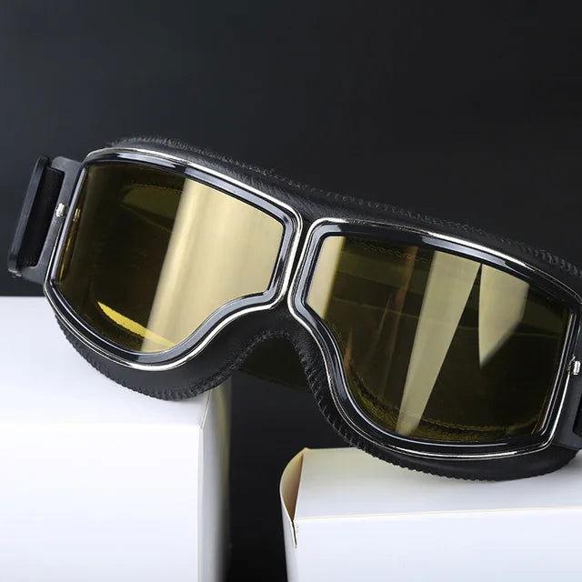 Motorcycle Glasses Windproof Motorcycle Helmet Glasses Sunglasses Retro Universal Folding Leather Retro Motorcycle Accessories - Slobuy