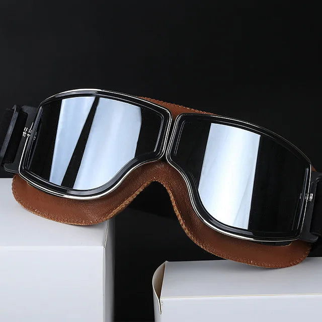 Motorcycle Glasses Windproof Motorcycle Helmet Glasses Sunglasses Retro Universal Folding Leather Retro Motorcycle Accessories - Slobuy