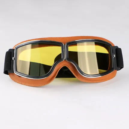 Motorcycle Glasses Windproof Motorcycle Helmet Glasses Sunglasses Retro Universal Folding Leather Retro Motorcycle Accessories - Slobuy