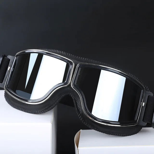 Motorcycle Glasses Windproof Motorcycle Helmet Glasses Sunglasses Retro Universal Folding Leather Retro Motorcycle Accessories - Slobuy