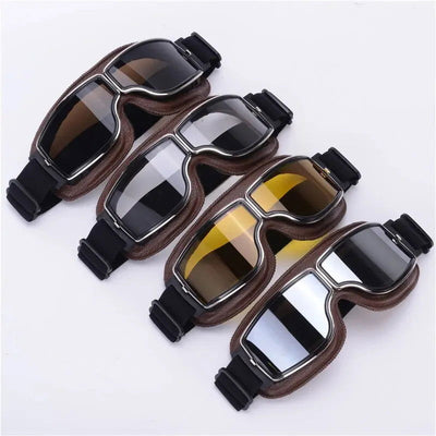 Motorcycle Glasses Windproof Motorcycle Helmet Glasses Sunglasses Retro Universal Folding Leather Retro Motorcycle Accessories - Slobuy