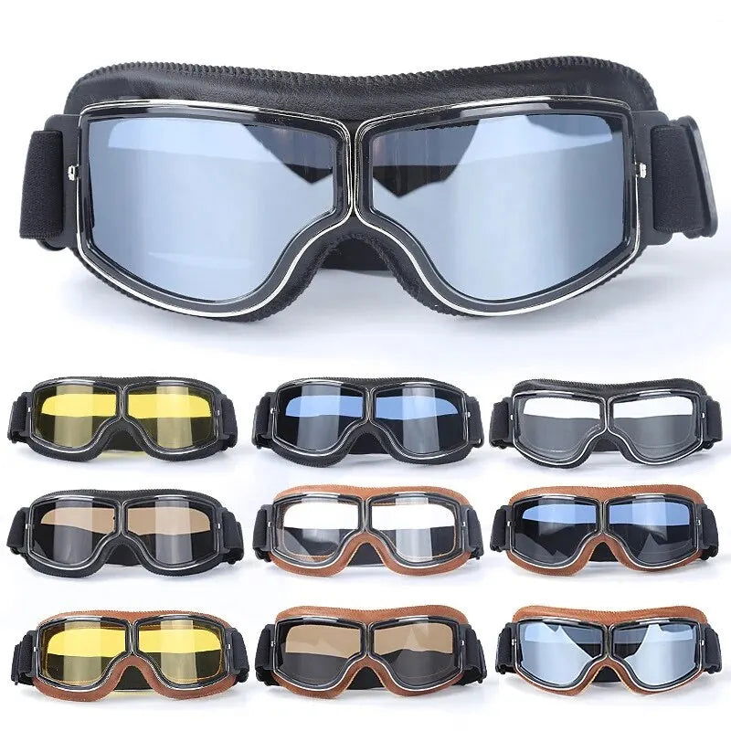 Motorcycle Glasses Windproof Motorcycle Helmet Glasses Sunglasses Retro Universal Folding Leather Retro Motorcycle Accessories - Slobuy