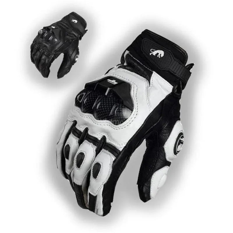 Motorcycle Gloves Black Racing Genuine Leather Motorbike White Road Riding Team Glove Men Summer Winter - Slobuy