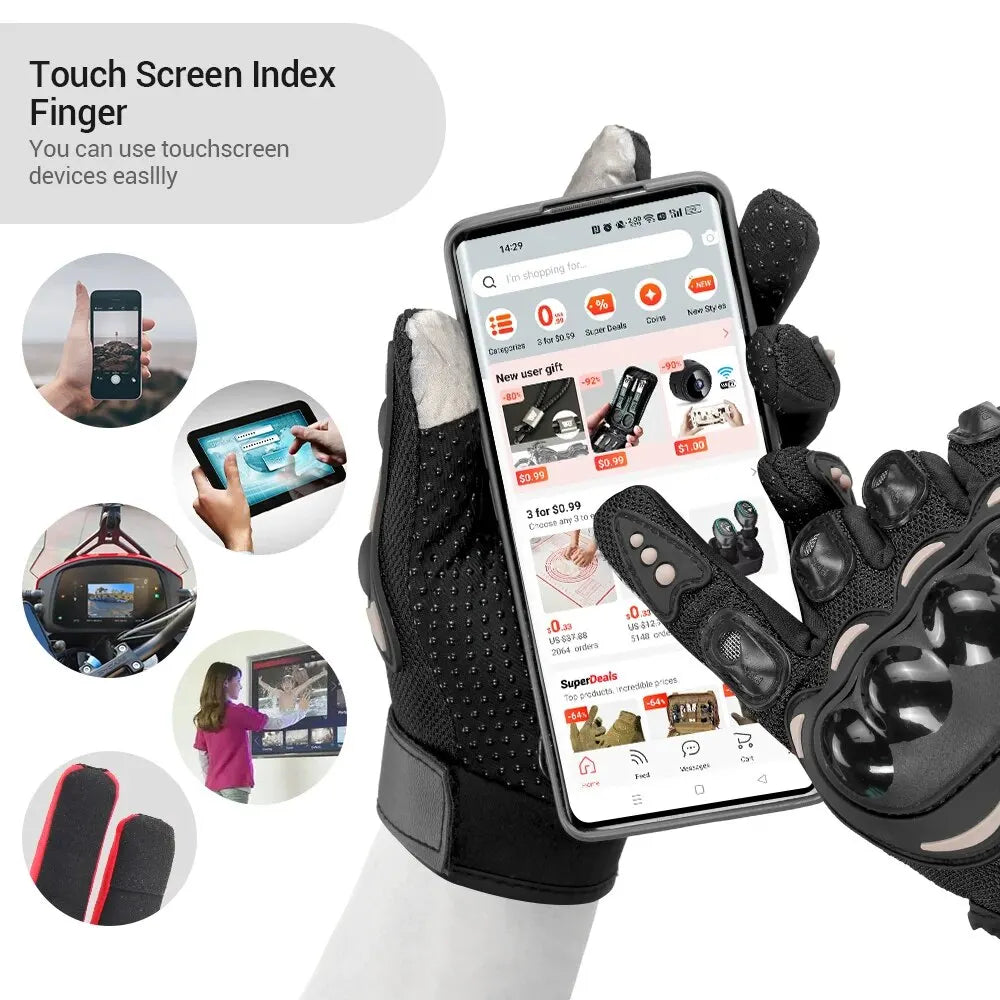 Motorcycle Gloves Men Breathable Motorcycle Full Finger Guantes Motocross Motorbike Breath Mesh Touch Screen Racing Glove - Slobuy