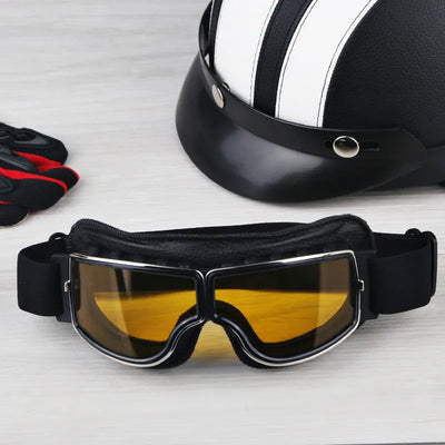 Motorcycle Goggles Adjustable Retro Motocross Goggles Vintage Black/Brown Leather Motorcycle Glasses With Breathable Hole - Slobuy