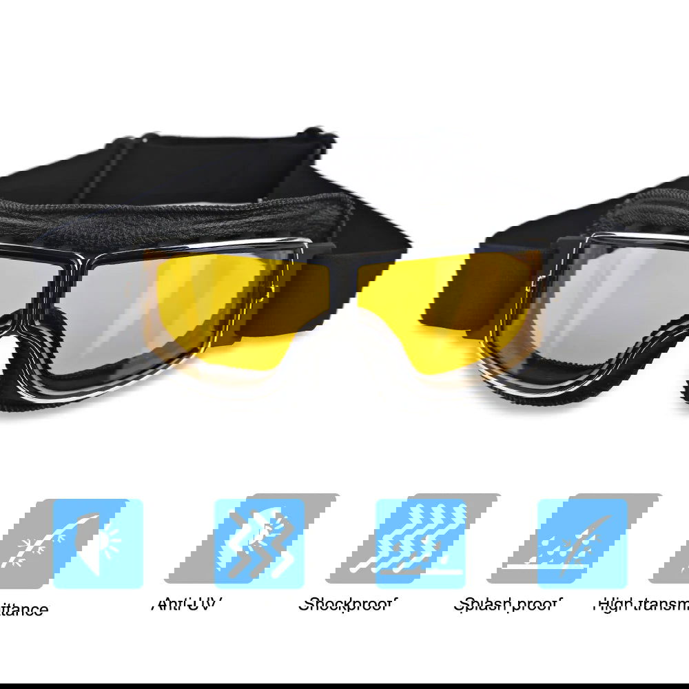 Motorcycle Goggles Adjustable Retro Motocross Goggles Vintage Black/Brown Leather Motorcycle Glasses With Breathable Hole - Slobuy