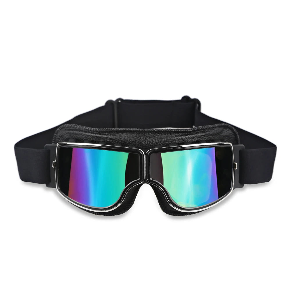 Motorcycle Goggles Adjustable Retro Motocross Goggles Vintage Black/Brown Leather Motorcycle Glasses With Breathable Hole - Slobuy