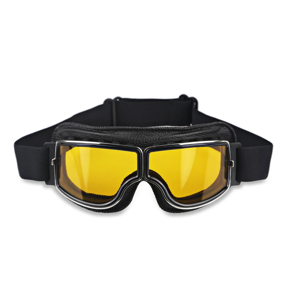 Motorcycle Goggles Adjustable Retro Motocross Goggles Vintage Black/Brown Leather Motorcycle Glasses With Breathable Hole - Slobuy