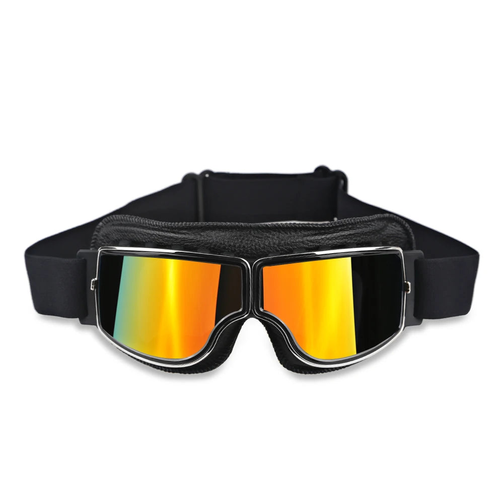 Motorcycle Goggles Adjustable Retro Motocross Goggles Vintage Black/Brown Leather Motorcycle Glasses With Breathable Hole - Slobuy
