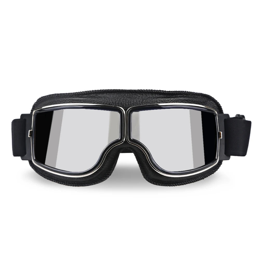 Motorcycle Goggles Adjustable Retro Motocross Goggles Vintage Black/Brown Leather Motorcycle Glasses With Breathable Hole - Slobuy