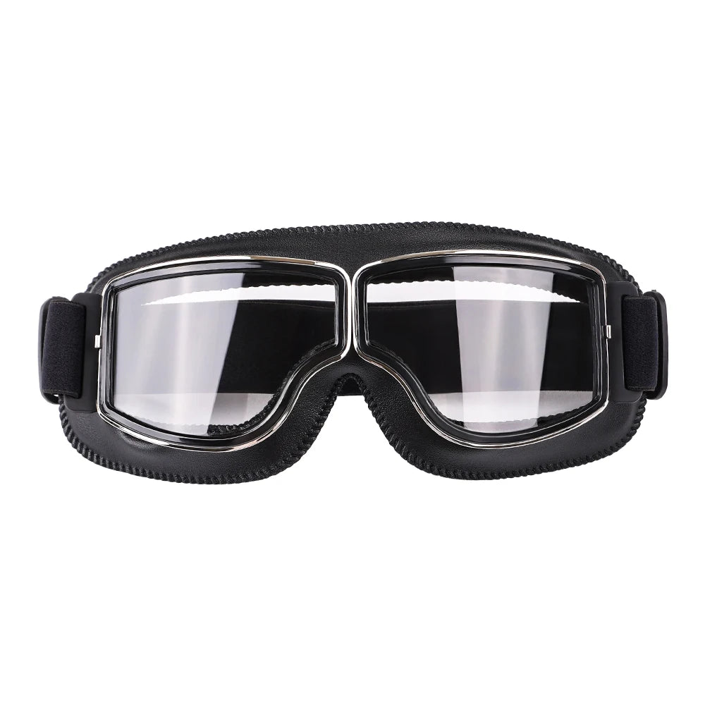 Motorcycle Goggles Adjustable Retro Motocross Goggles Vintage Black/Brown Leather Motorcycle Glasses With Breathable Hole - Slobuy