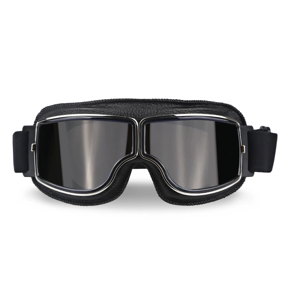 Motorcycle Goggles Adjustable Retro Motocross Goggles Vintage Black/Brown Leather Motorcycle Glasses With Breathable Hole - Slobuy