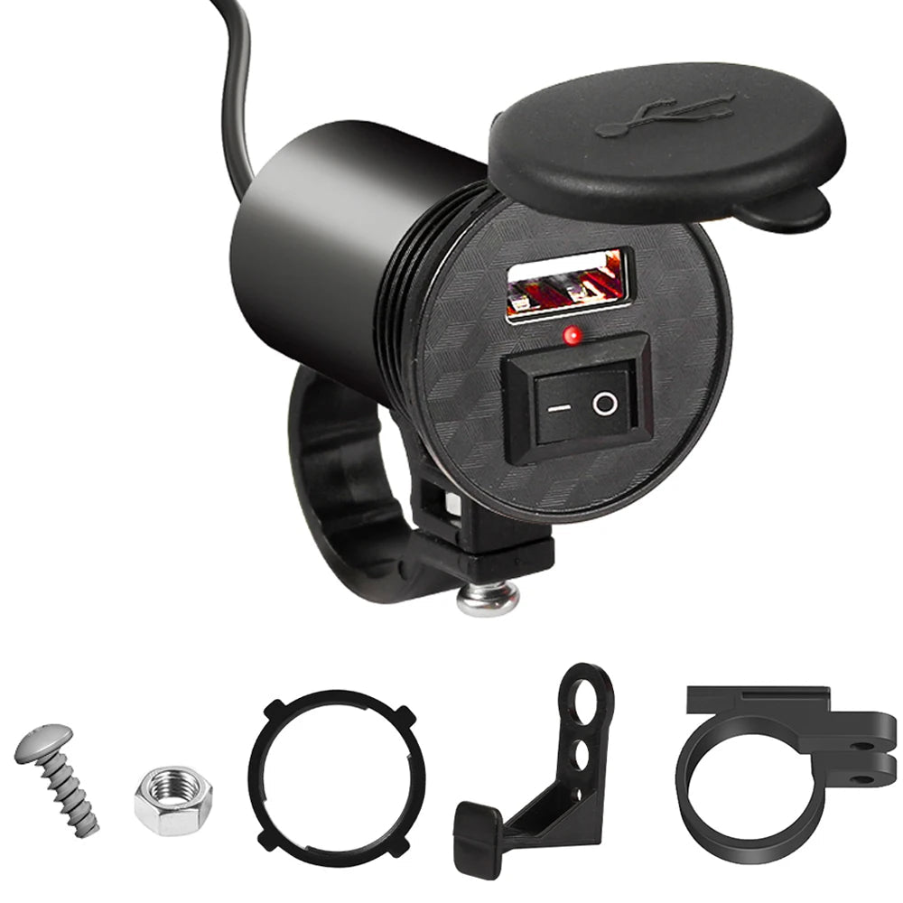 Motorcycle Handlebar USB Charger 5V-1.5A Moto Adapter Power Supply Socket with Switch For Phone Mobile Motorbike Accessories - Slobuy