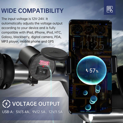 Motorcycle Handlebar USB Charger 5V-1.5A Moto Adapter Power Supply Socket with Switch For Phone Mobile Motorbike Accessories - Slobuy