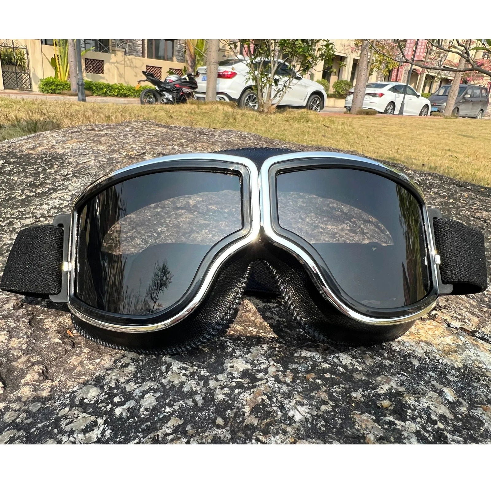 Motorcycle Helmet Glasses Sunglasses Motorcycle Goggles Windproof  Retro Universal Folding Leather Retro Motorcycle Accessories - Slobuy