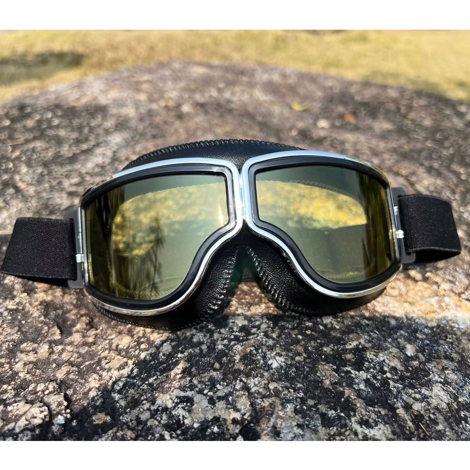 Motorcycle Helmet Glasses Sunglasses Motorcycle Goggles Windproof  Retro Universal Folding Leather Retro Motorcycle Accessories - Slobuy