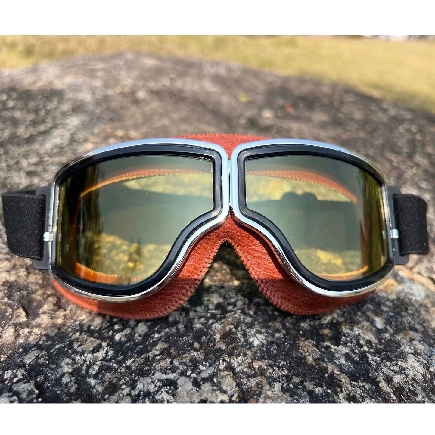 Motorcycle Helmet Glasses Sunglasses Motorcycle Goggles Windproof  Retro Universal Folding Leather Retro Motorcycle Accessories - Slobuy