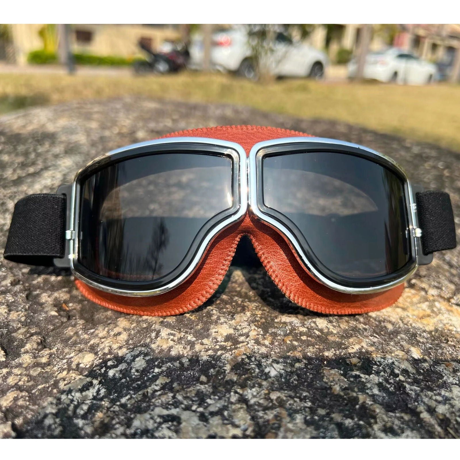 Motorcycle Helmet Glasses Sunglasses Motorcycle Goggles Windproof  Retro Universal Folding Leather Retro Motorcycle Accessories - Slobuy