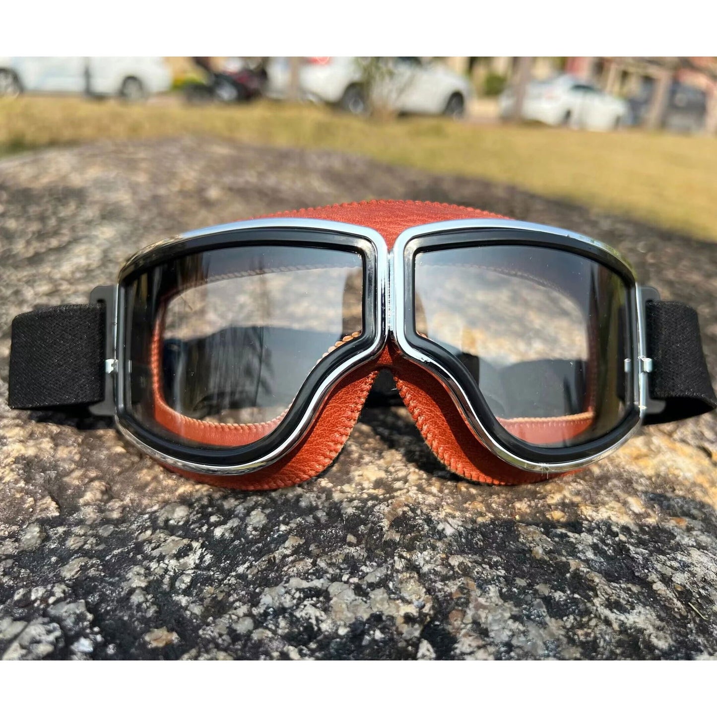 Motorcycle Helmet Glasses Sunglasses Motorcycle Goggles Windproof  Retro Universal Folding Leather Retro Motorcycle Accessories - Slobuy