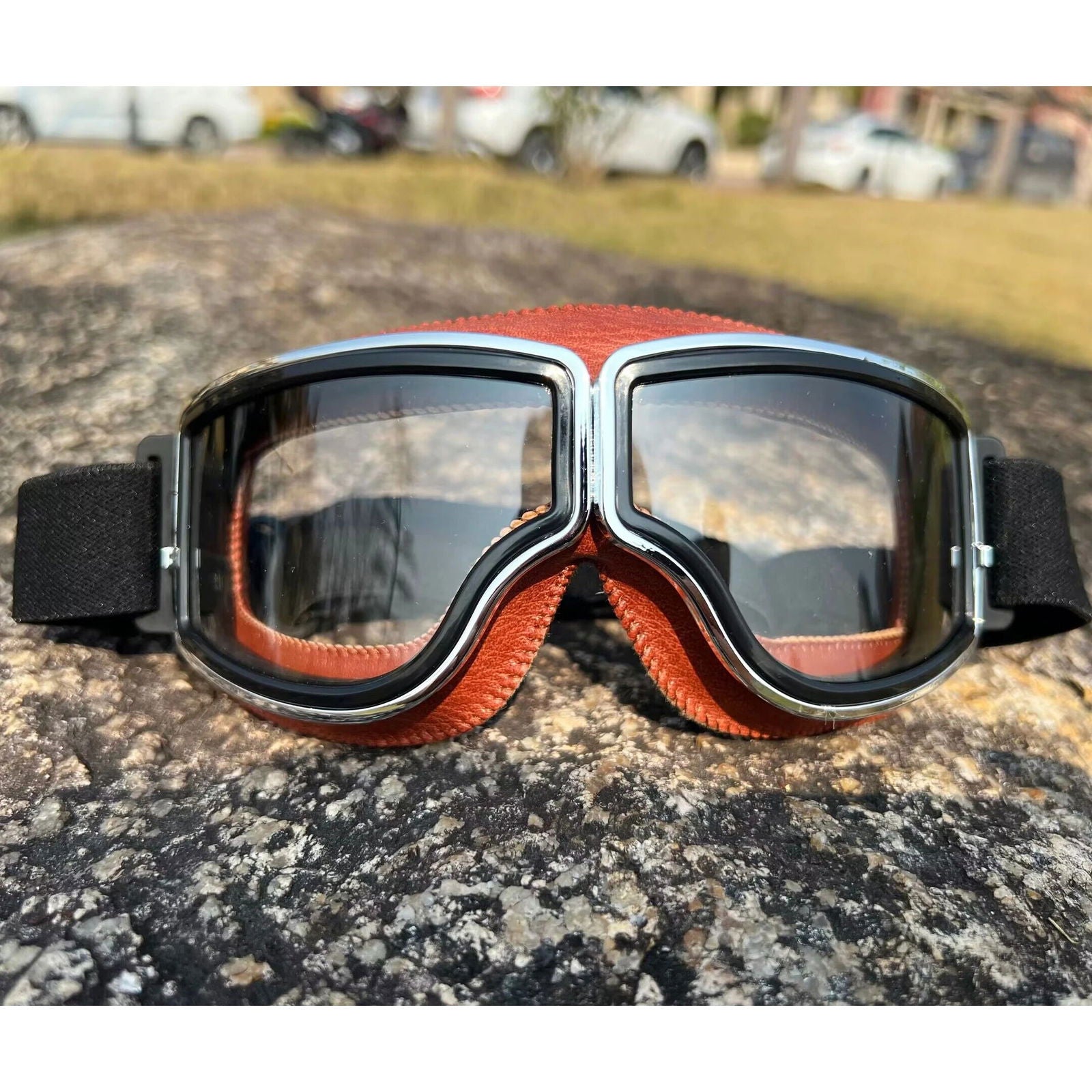 Motorcycle Helmet Glasses Sunglasses Motorcycle Goggles Windproof  Retro Universal Folding Leather Retro Motorcycle Accessories - Slobuy