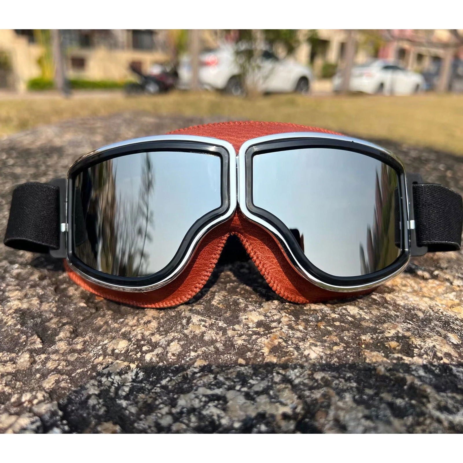 Motorcycle Helmet Glasses Sunglasses Motorcycle Goggles Windproof  Retro Universal Folding Leather Retro Motorcycle Accessories - Slobuy