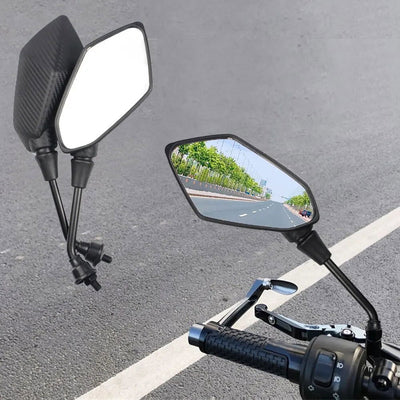 Motorcycle Mirror 2Pcs E-Bike Rearview Mirrors Electrombile Back Side Convex 8mm 10mm Carbon Fiber - Slobuy