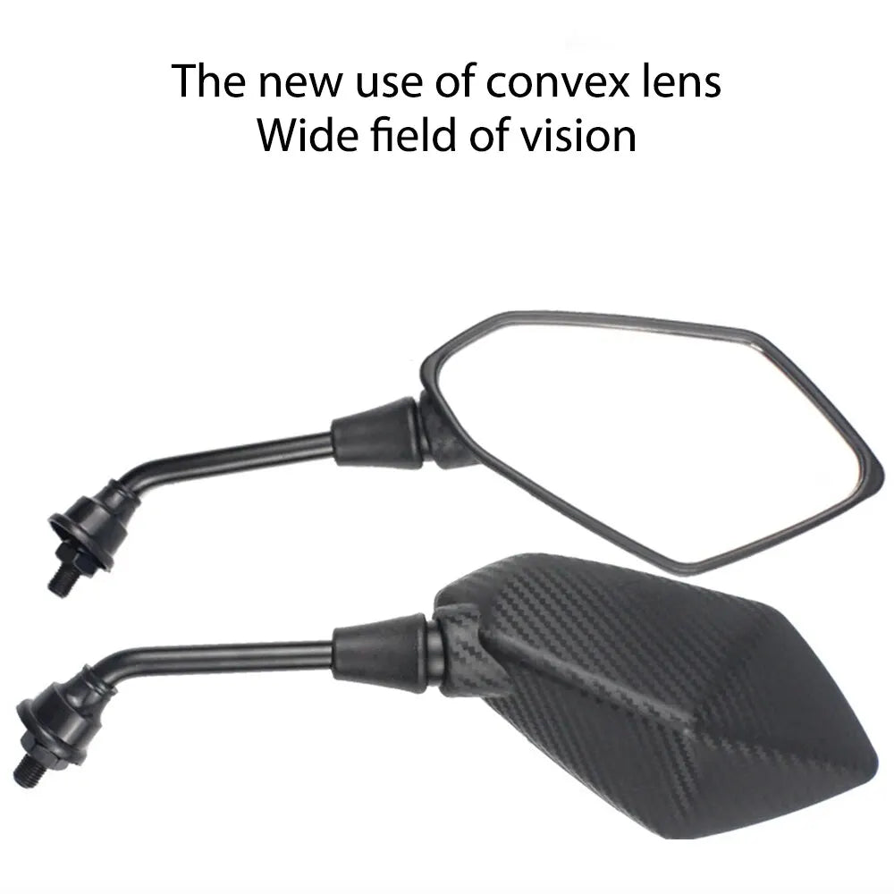 Motorcycle Mirror 2Pcs E-Bike Rearview Mirrors Electrombile Back Side Convex 8mm 10mm Carbon Fiber - Slobuy