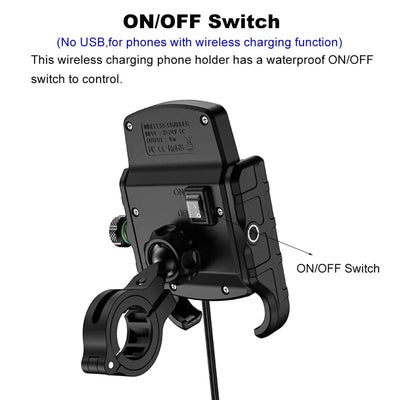 Motorcycle Phone Holder Fast Wireless Charging Quick USB Charger Moto Motorbike Mirror Stand Support Cellphone Handlebar Mount - Slobuy