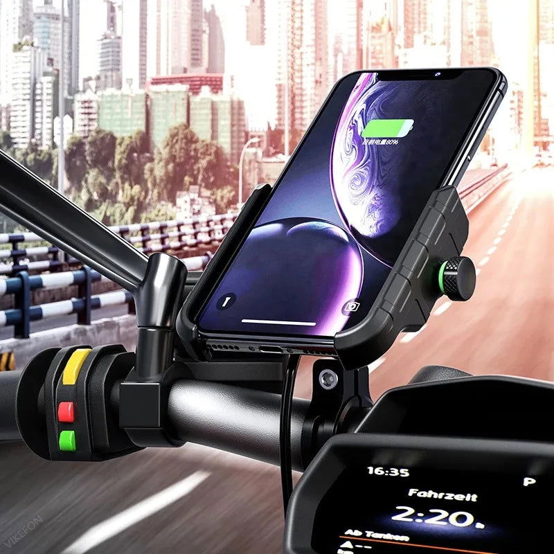 Motorcycle Phone Holder Fast Wireless Charging Quick USB Charger Moto Motorbike Mirror Stand Support Cellphone Handlebar Mount - Slobuy
