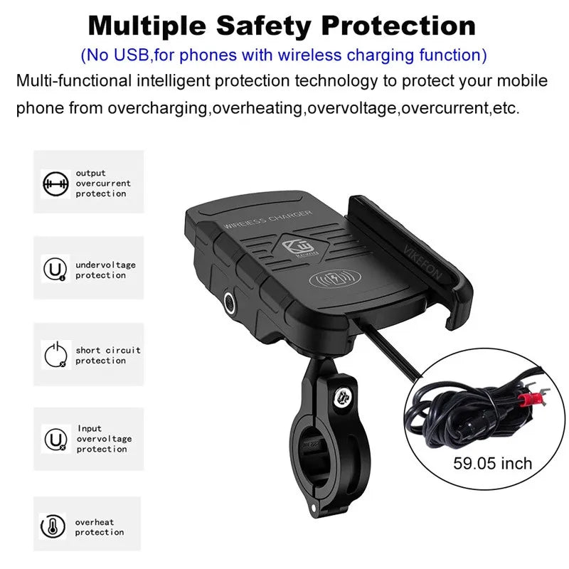 Motorcycle Phone Holder Fast Wireless Charging Quick USB Charger Moto Motorbike Mirror Stand Support Cellphone Handlebar Mount - Slobuy