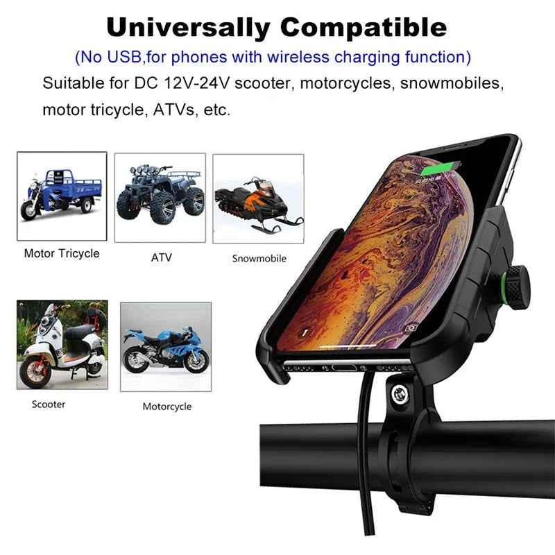 Motorcycle Phone Holder Fast Wireless Charging Quick USB Charger Moto Motorbike Mirror Stand Support Cellphone Handlebar Mount - Slobuy