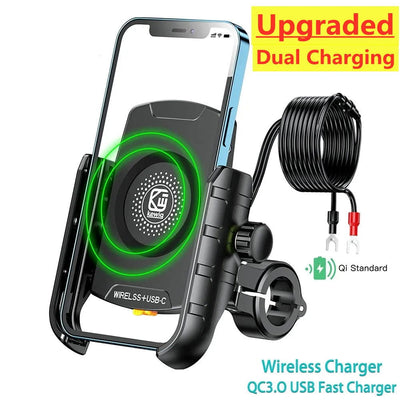 Motorcycle Phone Holder Wireless Charger Moto Motorbike Mirror Mobile Stand Support USB Fast Wireless Charging Cellphone Mount - Slobuy