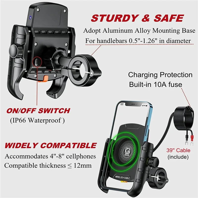 Motorcycle Phone Holder Wireless Charger Moto Motorbike Mirror Mobile Stand Support USB Fast Wireless Charging Cellphone Mount - Slobuy