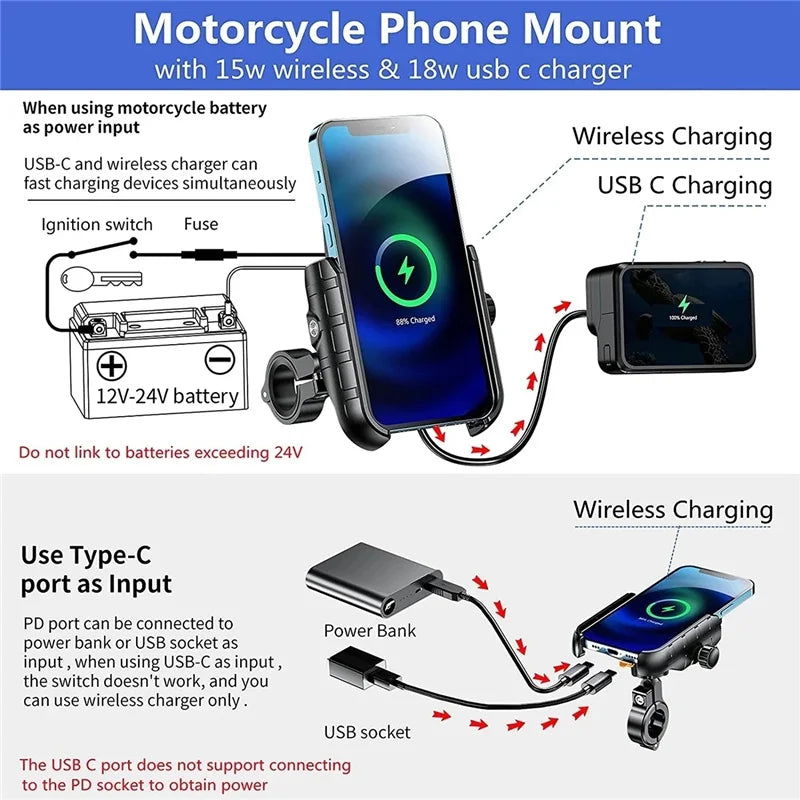 Motorcycle Phone Holder Wireless Charger Moto Motorbike Mirror Mobile Stand Support USB Fast Wireless Charging Cellphone Mount - Slobuy