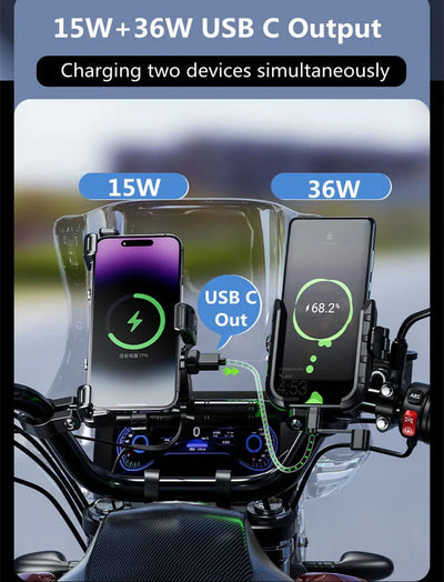 Motorcycle Phone Holder Wireless Charger Motorbike Moto Mirror Mobile Stand Support USB Fast Charging Cellphone Handlebar Mount - Slobuy