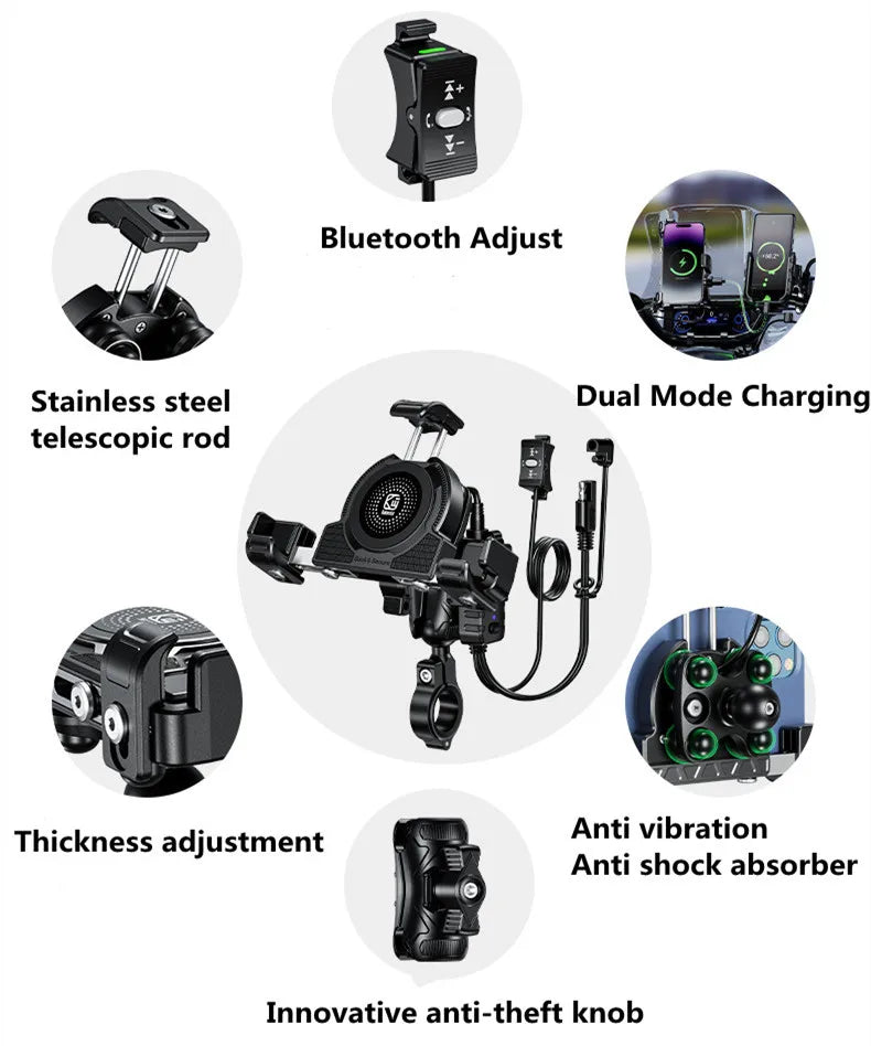 Motorcycle Phone Holder Wireless Charger Motorbike Moto Mirror Mobile Stand Support USB Fast Charging Cellphone Handlebar Mount - Slobuy