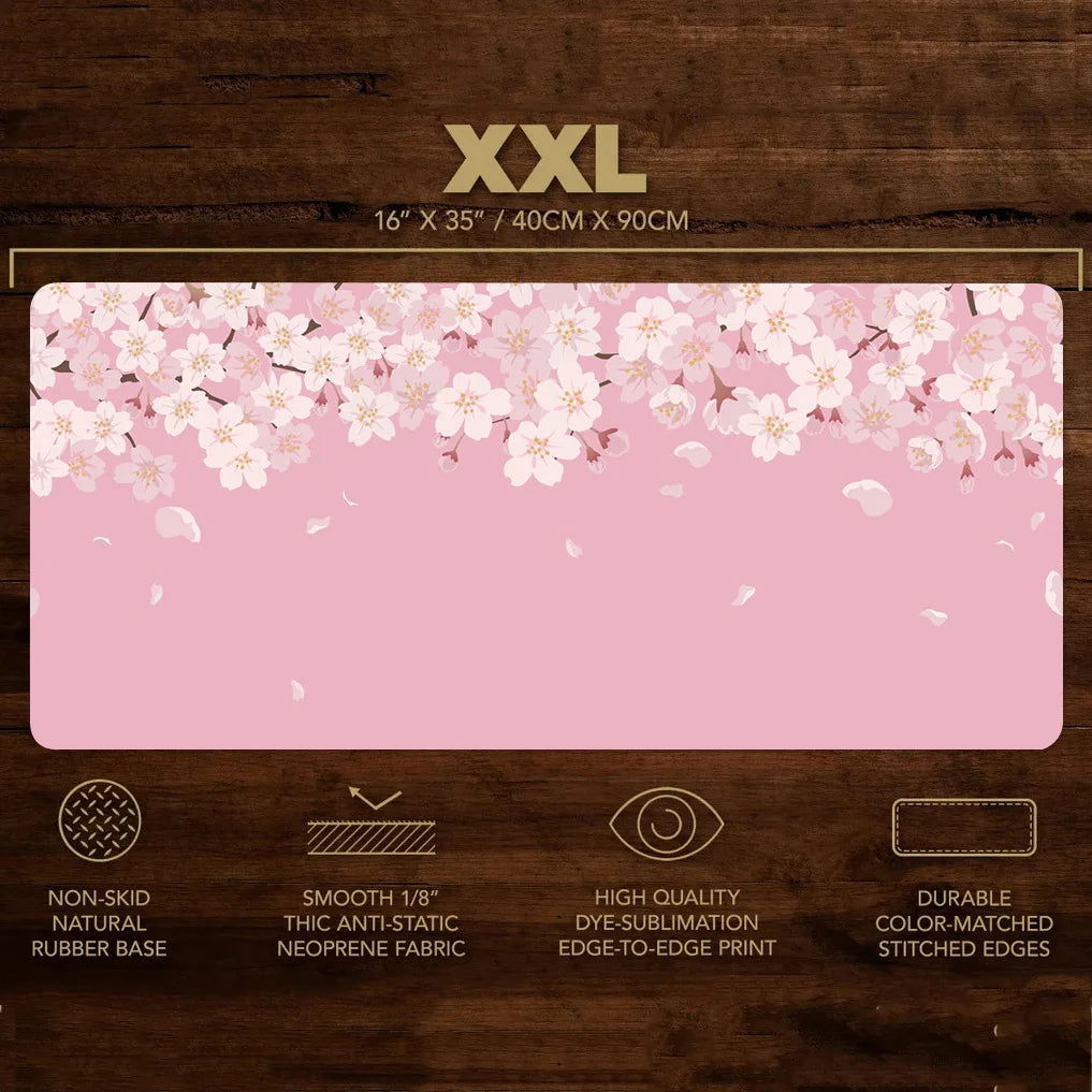 Mouse Pad Women Pink Flower Mousepad Large Desk Mat XXL Home Desk Accessories Cute Kawaii High Quality Rubber Anti-slip Bottom - Slobuy
